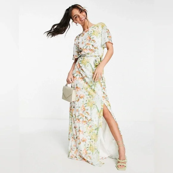 ASOS | Dresses | Asos Hope And Ivy Cowl Back Slit Maxi Dress In Sage Floral  | Poshmark